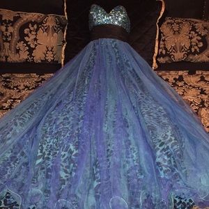 Strapless Turquoise Cheetah Print Prom Dress